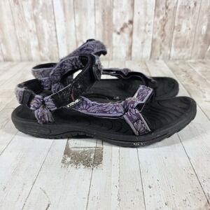 Teva Hurricane 6455 Purple Patterned Sport Sandals Womens‎ Size 8 Black Strap